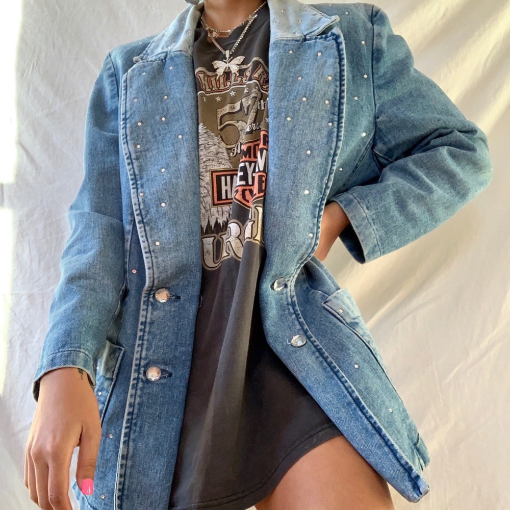 Rhinestone Denim Blazer